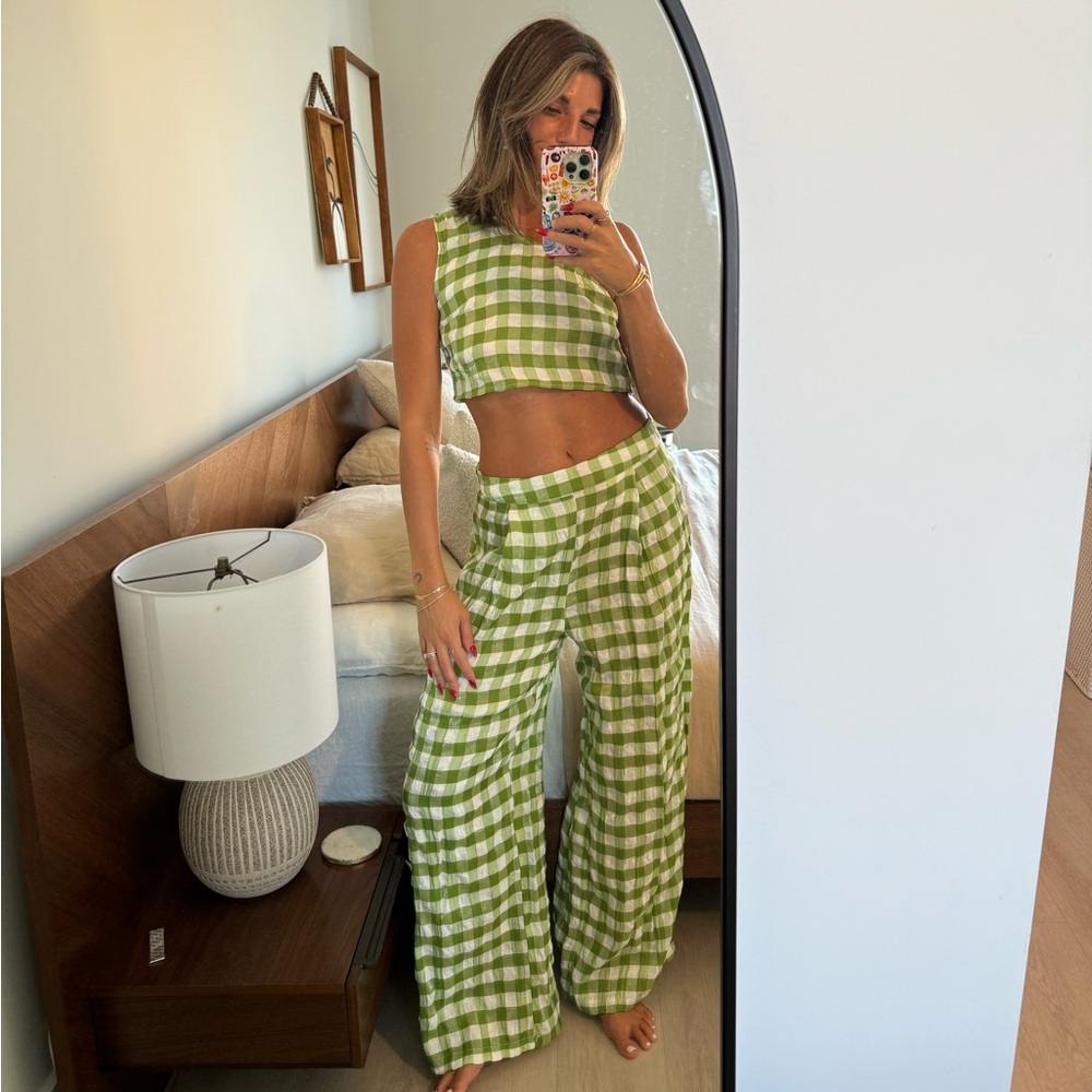 Lime Green Checkered Pant & Top Set